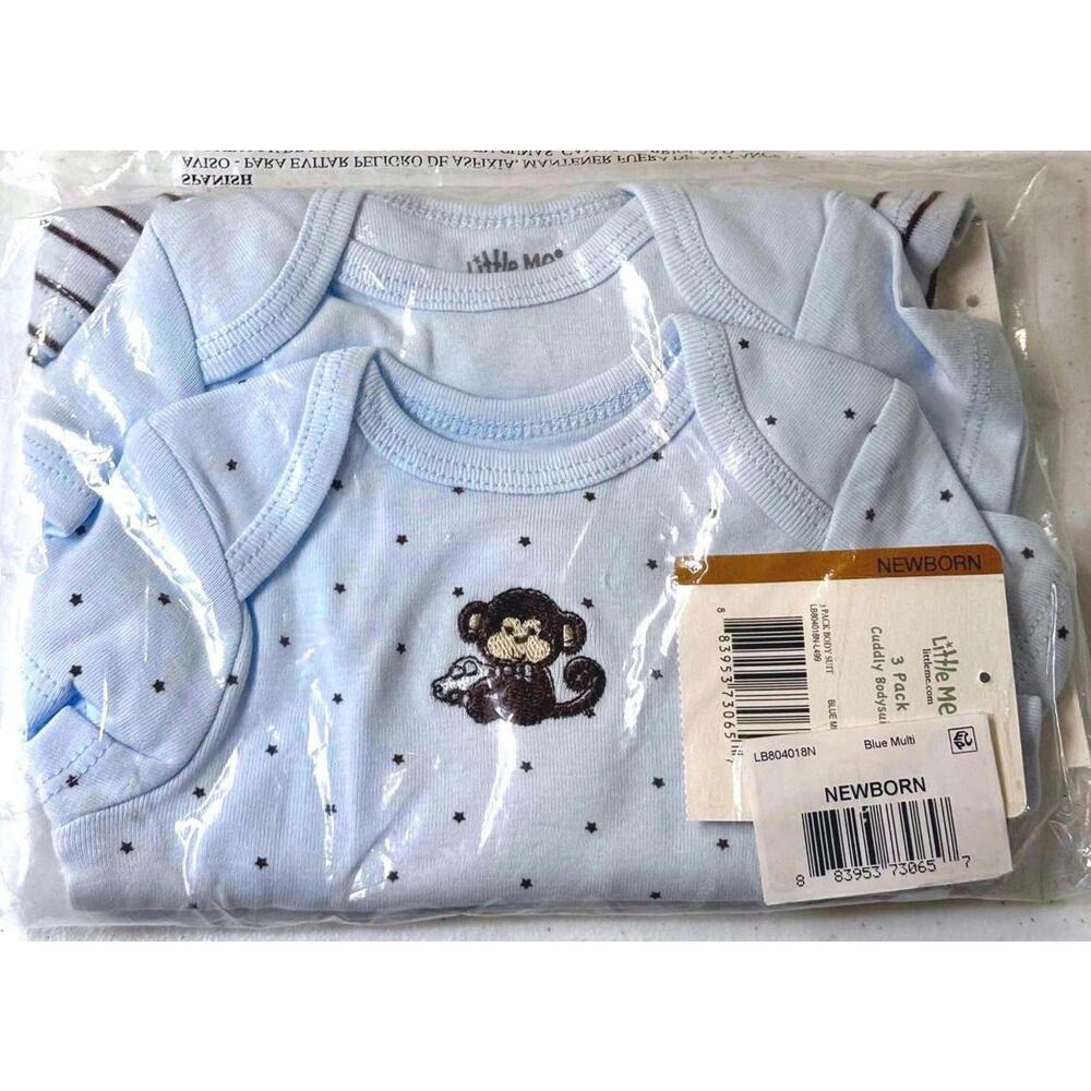 Little Me Newborn Cuddly Bodysuit 3-Pack - Blue Multi